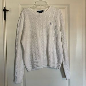 White Cable Knit Polo Sweater